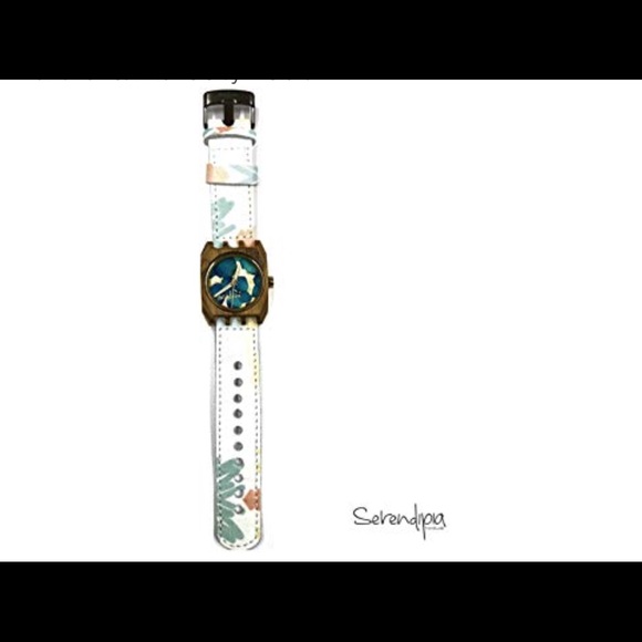 Wooden Watch Volkano Design Teal Flowers